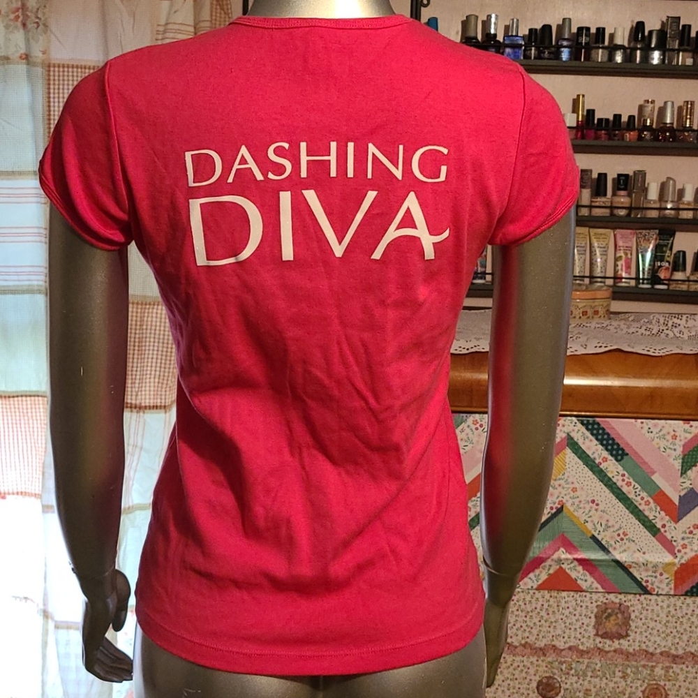 Dashing Diva hot pink nails t shirt top size sz large manicure logo white medium